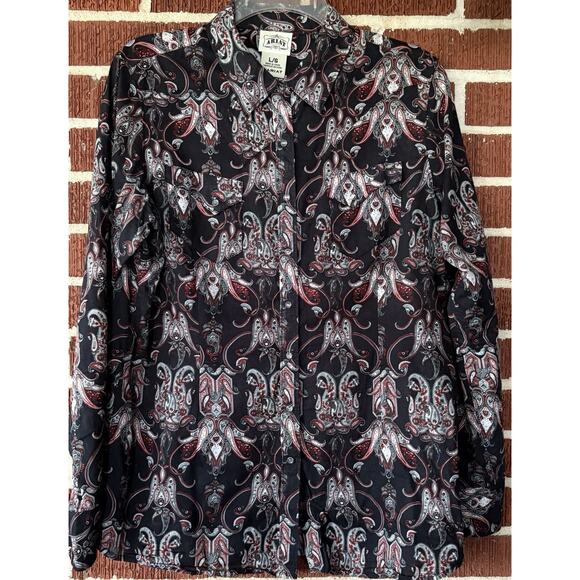 Women’s Ariat Western Black and Red Paisley Shirt with Clear Snaps Size Large - Picture 1 of 3